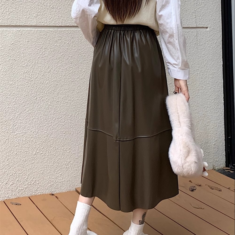 レザーファッション ゆったりシルエット レザー ロングスカート