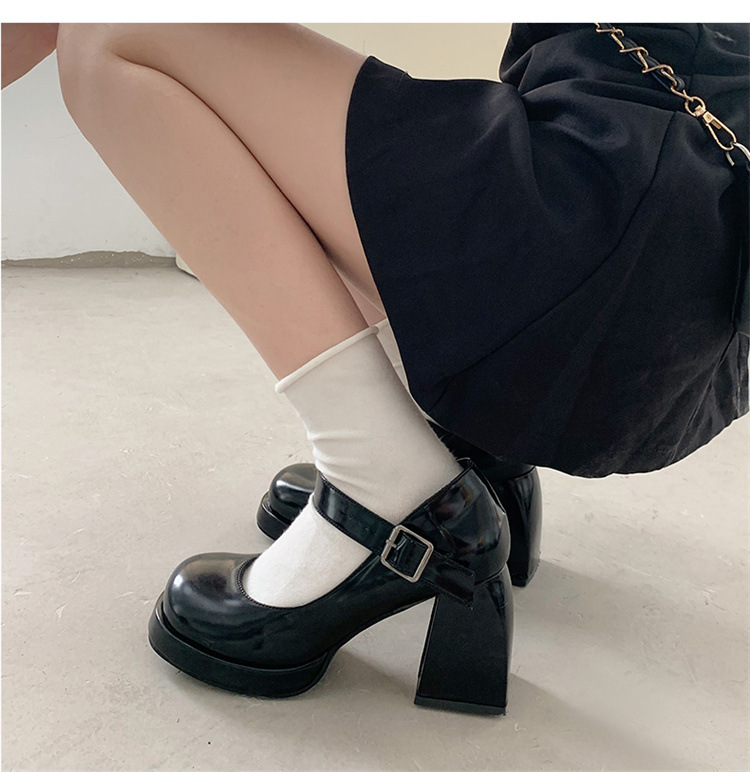 レザーファッション レトロ厚底メリージェーンシューズ