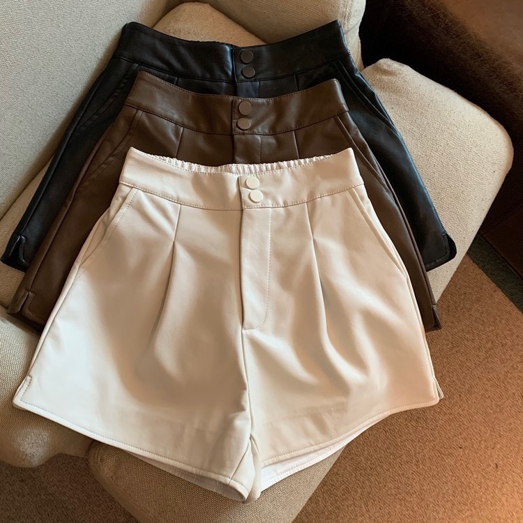 レザーファッション 上質シープスキン プリーツレザーショートパンツ