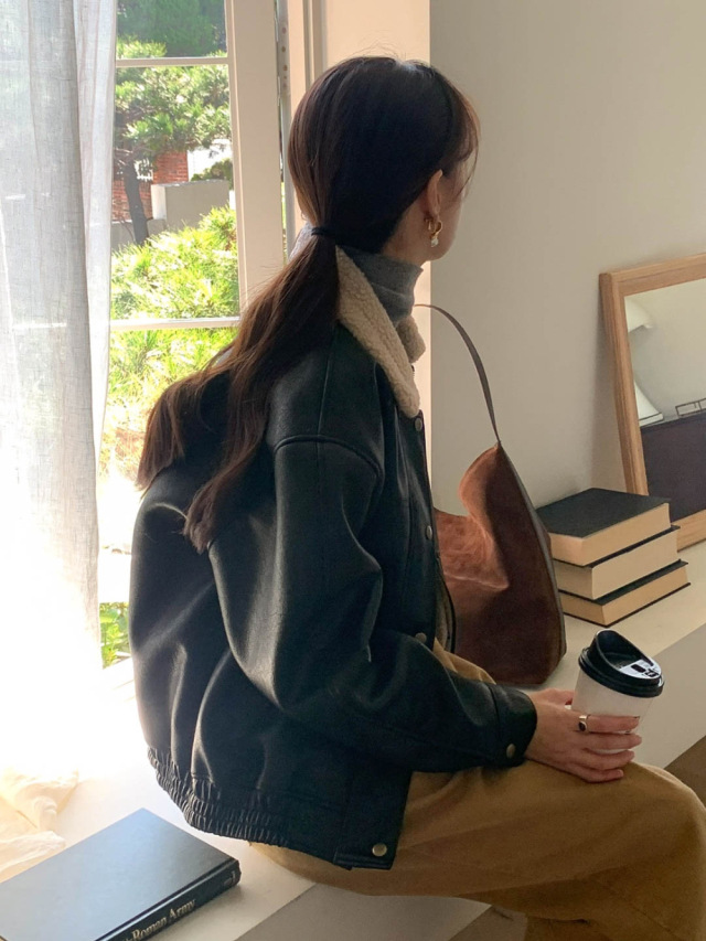 レザーファッション ムートン襟 防寒レザージャケット