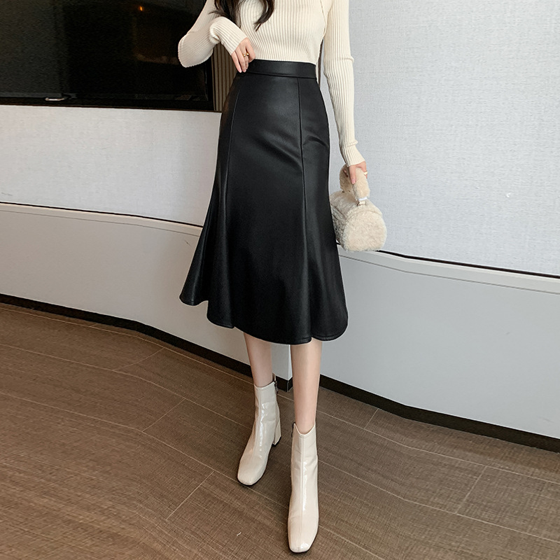レザーファッション マーメイドシルエット ミディスカート