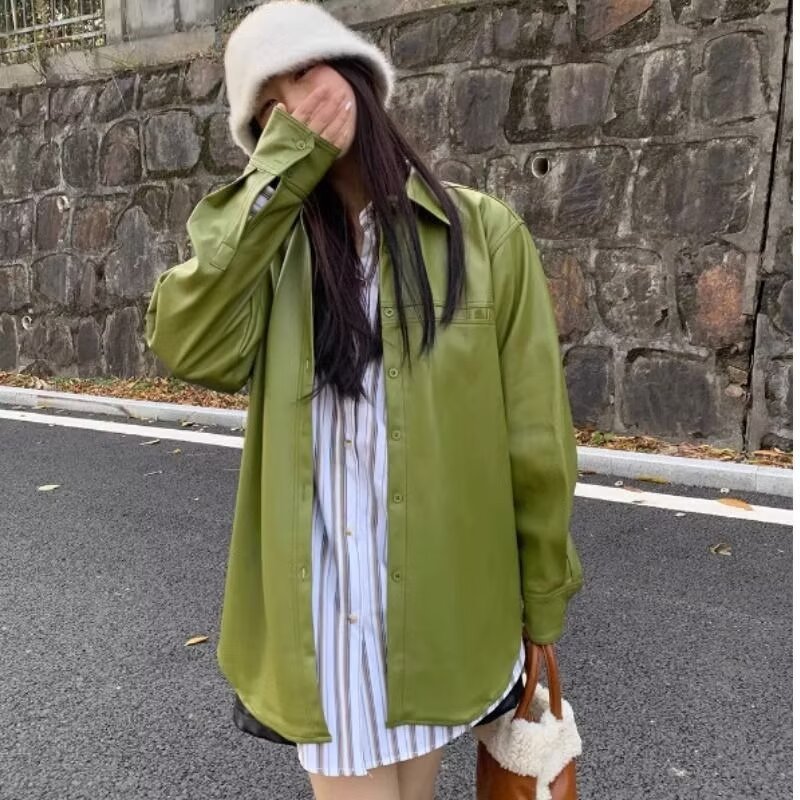 レザーファッション オーバーサイズレザーシャツジャケット