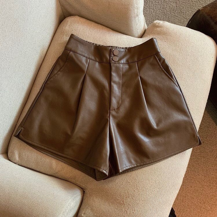 レザーファッション 上質シープスキン プリーツレザーショートパンツ