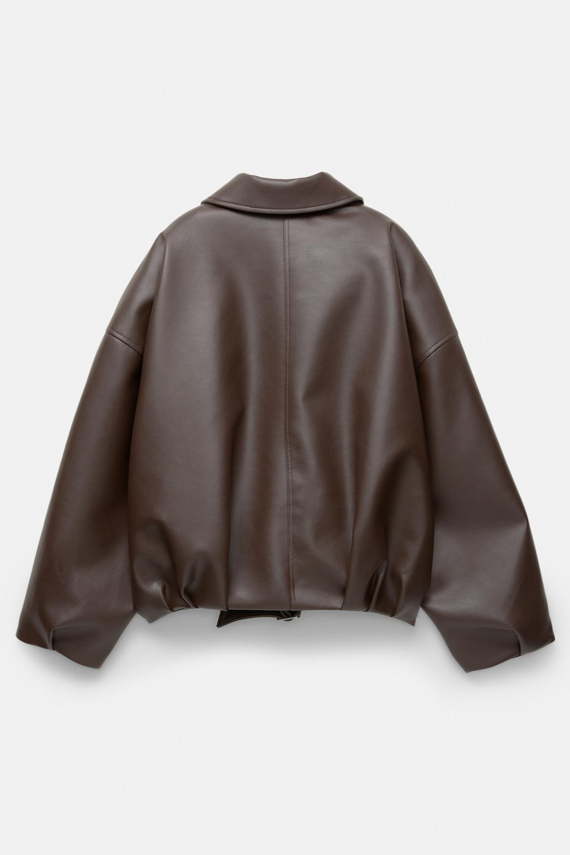 レザーファッション ベルト付きオーバーサイズレザージャケット