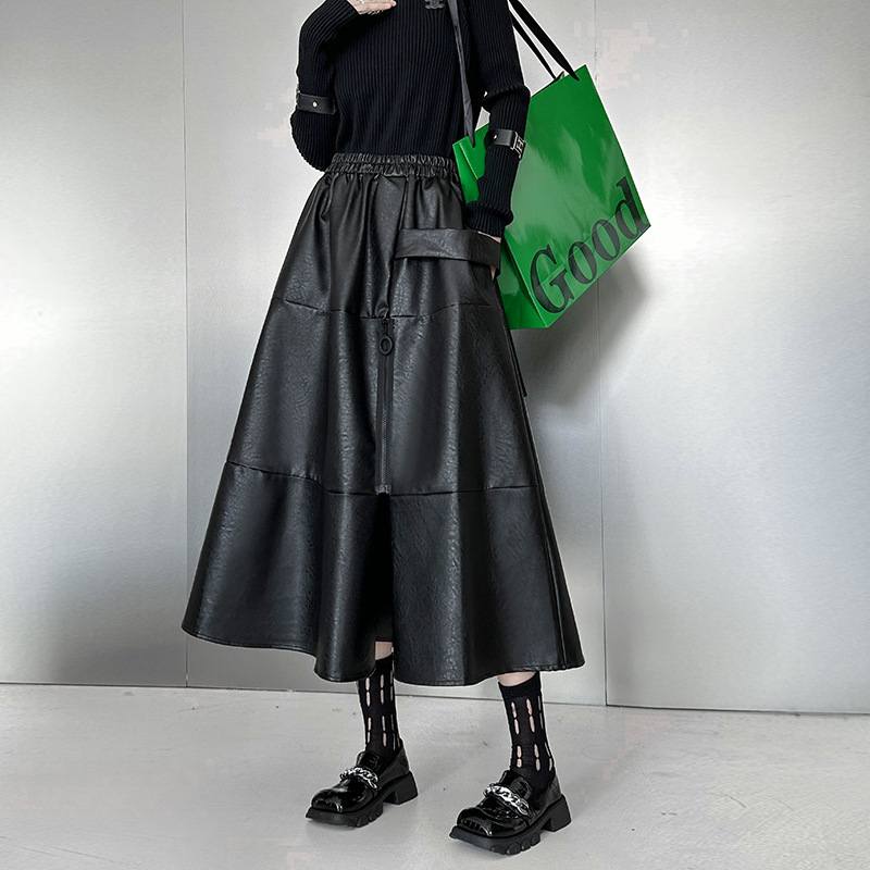 レザーファッション ティアードデザイン レザー ロングスカート