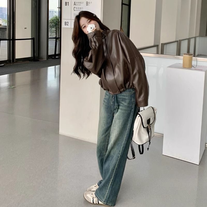 レザーファッション ゆったりシルエット革ジャケット