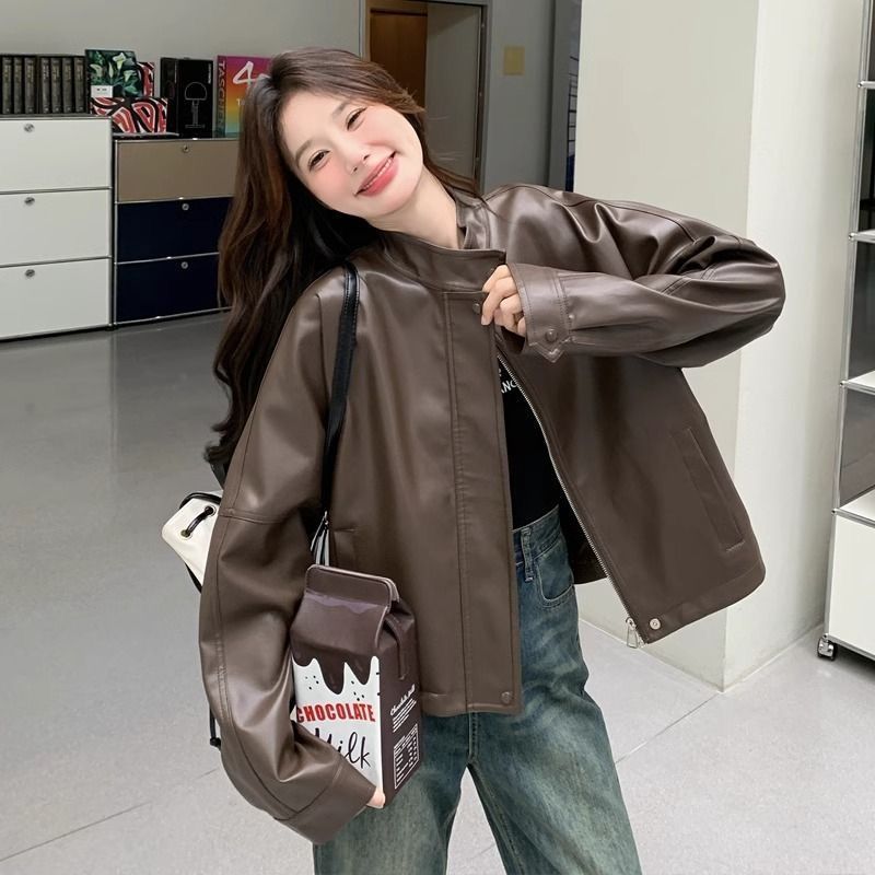レザーファッション ゆったりシルエット革ジャケット