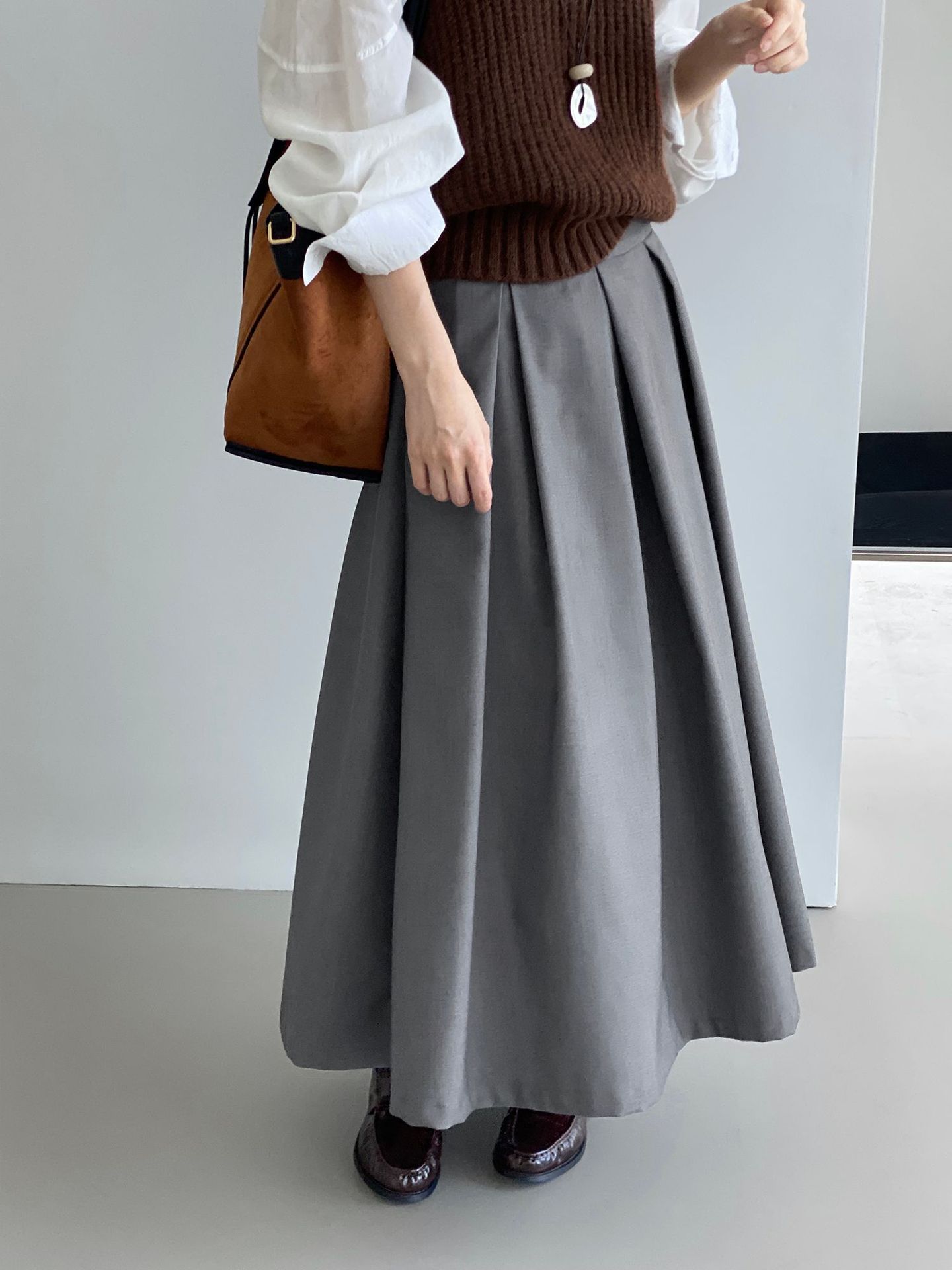 ロングスカート 上質感ロングプリーツスカート