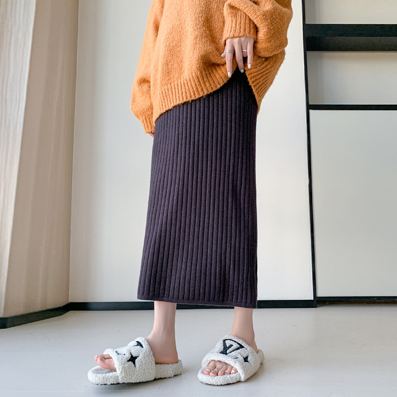 ロングスカート リブニットタイトスカート