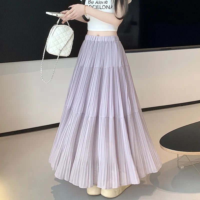 ロングスカート ふんわり優雅プリーツマキシスカート