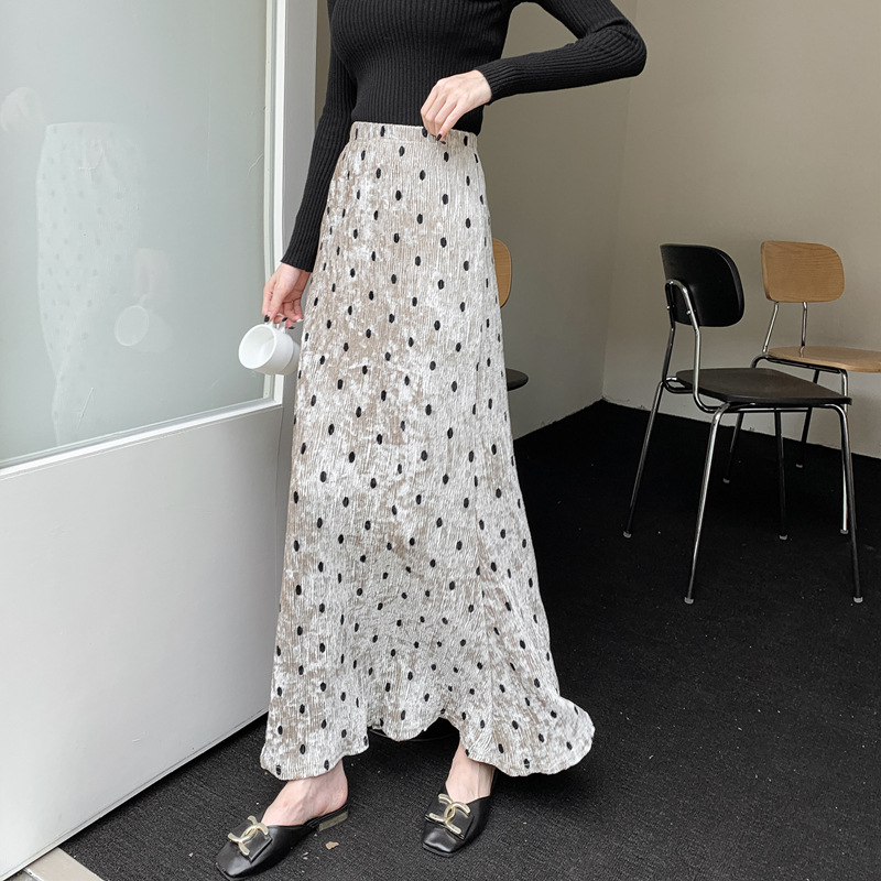 ロングスカート 水玉柄プリーツマキシスカート