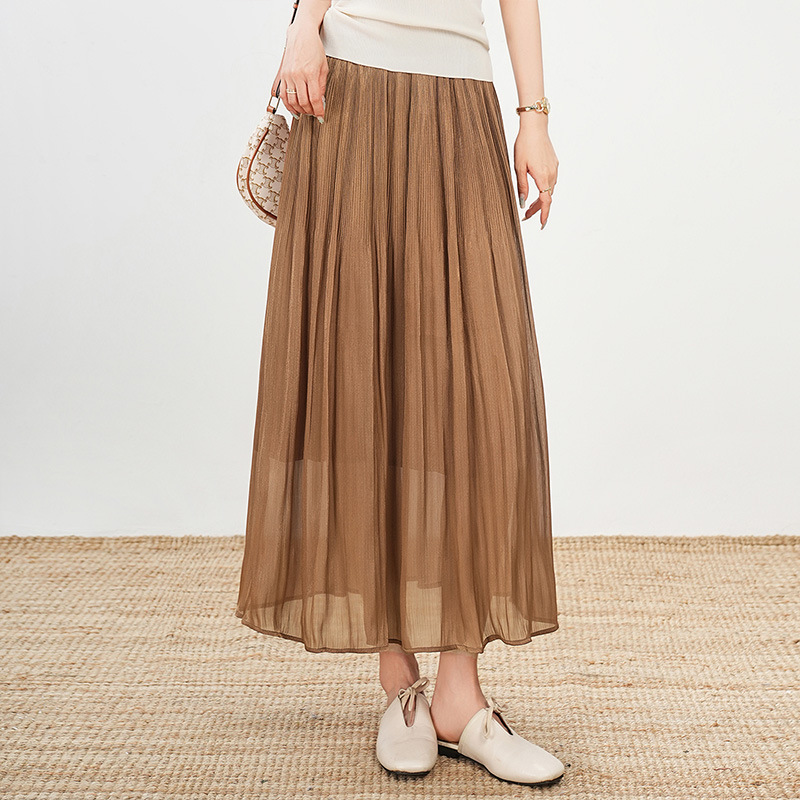 ロングスカート 優美なプリーツ シフォンマキシスカート