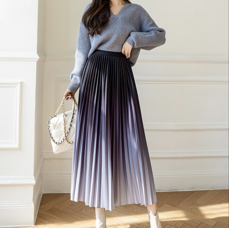 ロングスカート グラデーションプリーツスカート