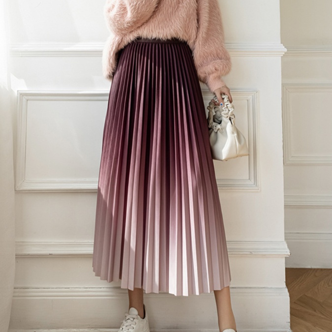 ロングスカート グラデーションプリーツスカート