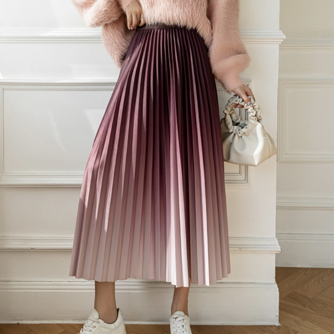 ロングスカート グラデーションプリーツスカート