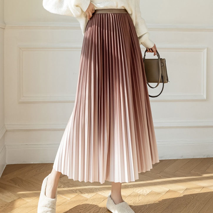 ロングスカート グラデーションプリーツスカート