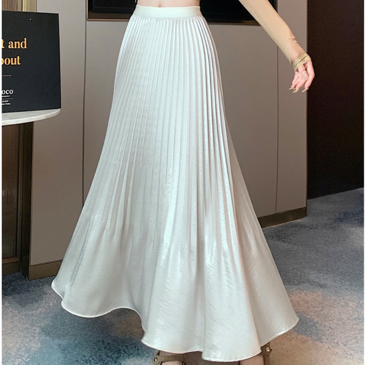 ロングスカート 上品光沢プリーツスカート