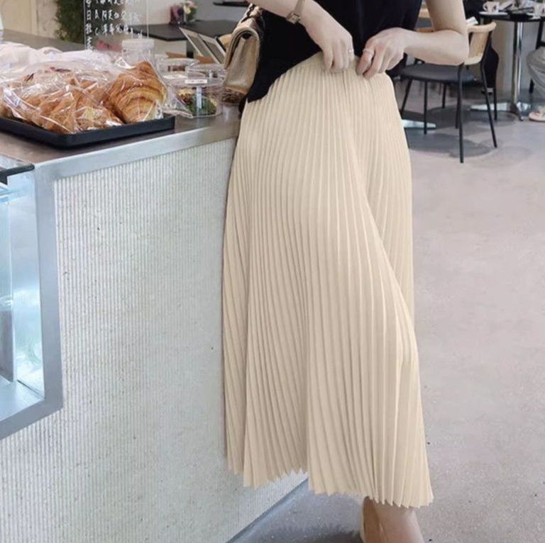 ロングスカート 上品プリーツゆったりスカート