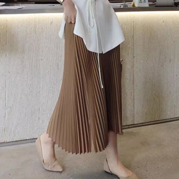 ロングスカート 上品プリーツゆったりスカート