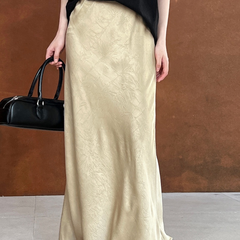 ロングスカート 上品シルエット光沢サテンマーメイドスカート