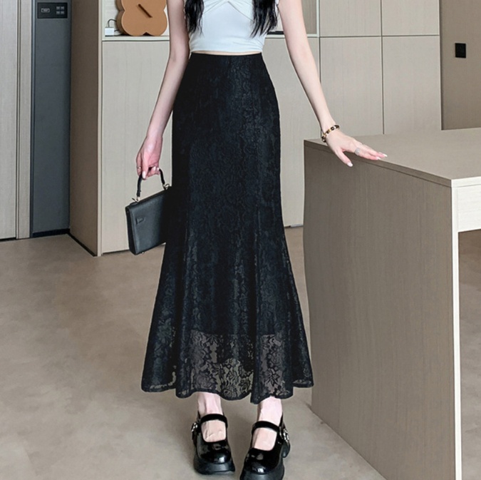 ロングスカート レース裾マーメイドスカート