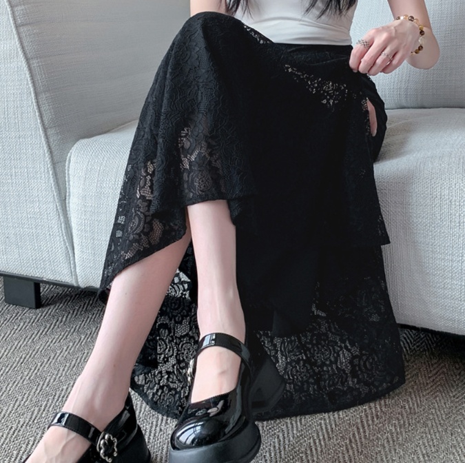 ロングスカート レース裾マーメイドスカート