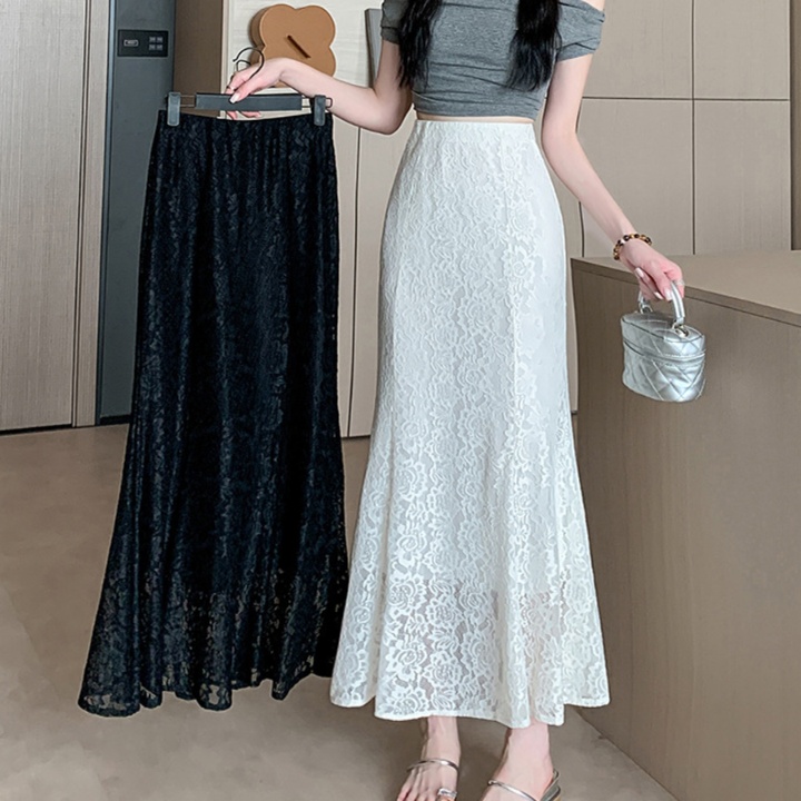 ロングスカート レース裾マーメイドスカート
