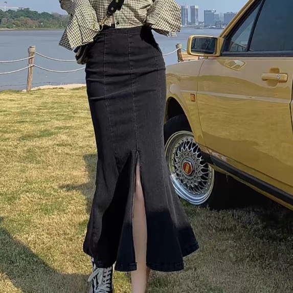 ロングスカート 優美なラインマーメイドデニムスカート