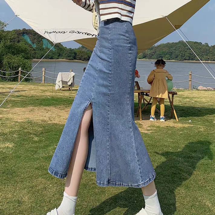 ロングスカート 優美なラインマーメイドデニムスカート