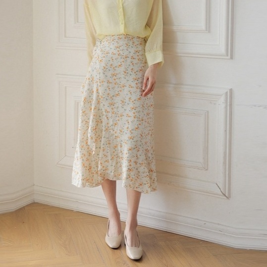 花柄シフォン優美ロングスカート