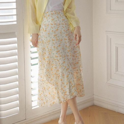 花柄シフォン優美ロングスカート