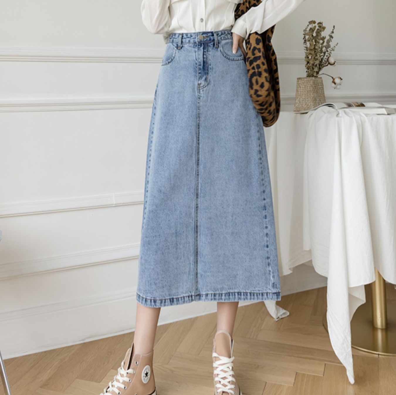 ロングスカート ゆったりAラインロングデニムスカート