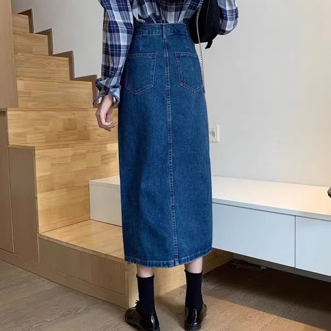 ロングスカート フロントスリット入り ロングデニムスカート