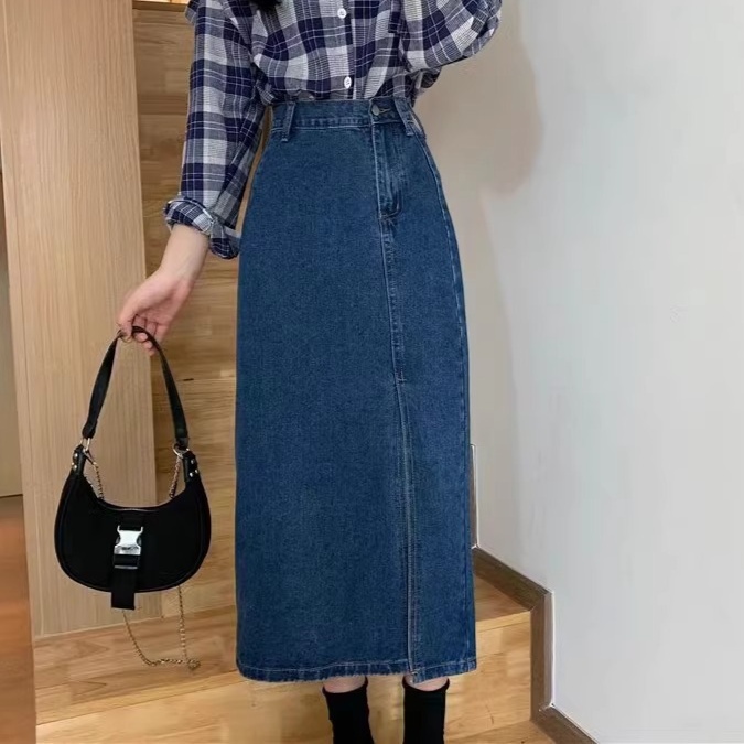 ロングスカート フロントスリット入り ロングデニムスカート