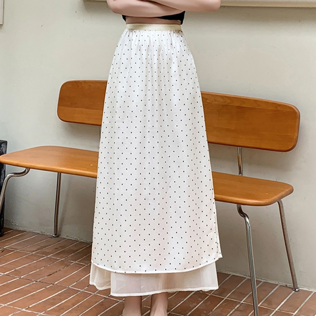 ロングスカート 水玉模様の二重仕立てマキシスカート