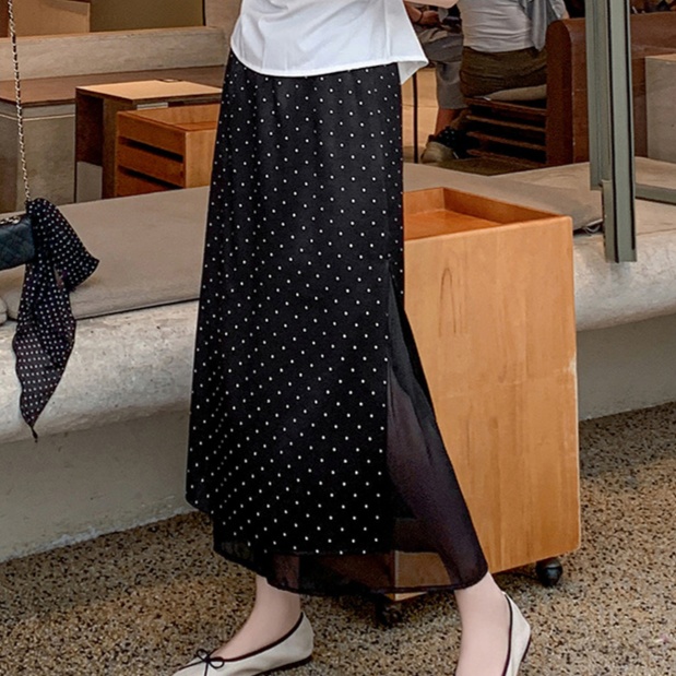 ロングスカート 水玉模様の二重仕立てマキシスカート