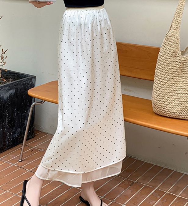 ロングスカート 水玉模様の二重仕立てマキシスカート