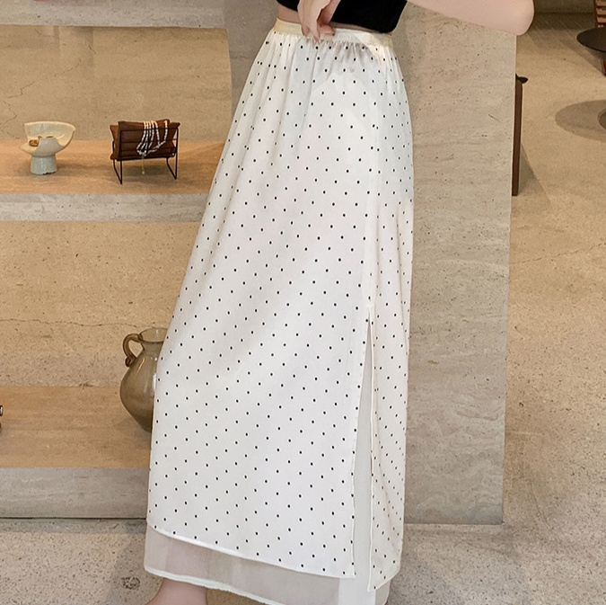 ロングスカート 水玉模様の二重仕立てマキシスカート