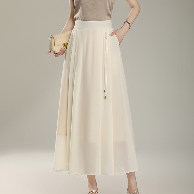 ロングスカート 優雅な揺れ感 ドレープシフォンスカート