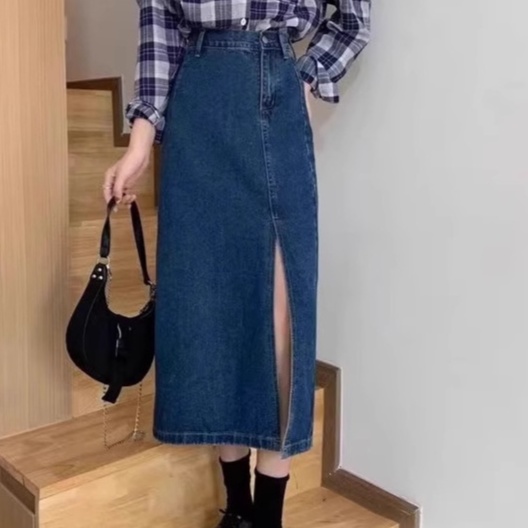 ロングスカート フロントスリット入り ロングデニムスカート