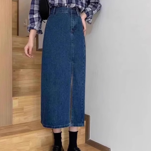 ロングスカート フロントスリット入り ロングデニムスカート