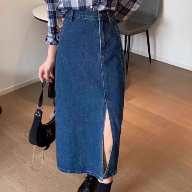 ロングスカート フロントスリット入り ロングデニムスカート
