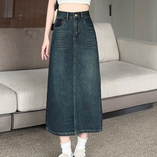 ロングスカート 大人の余裕ある着こなしロングデニム