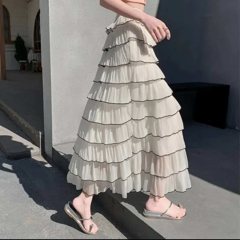 ロングスカート ティアードフリル 重ね層スカート