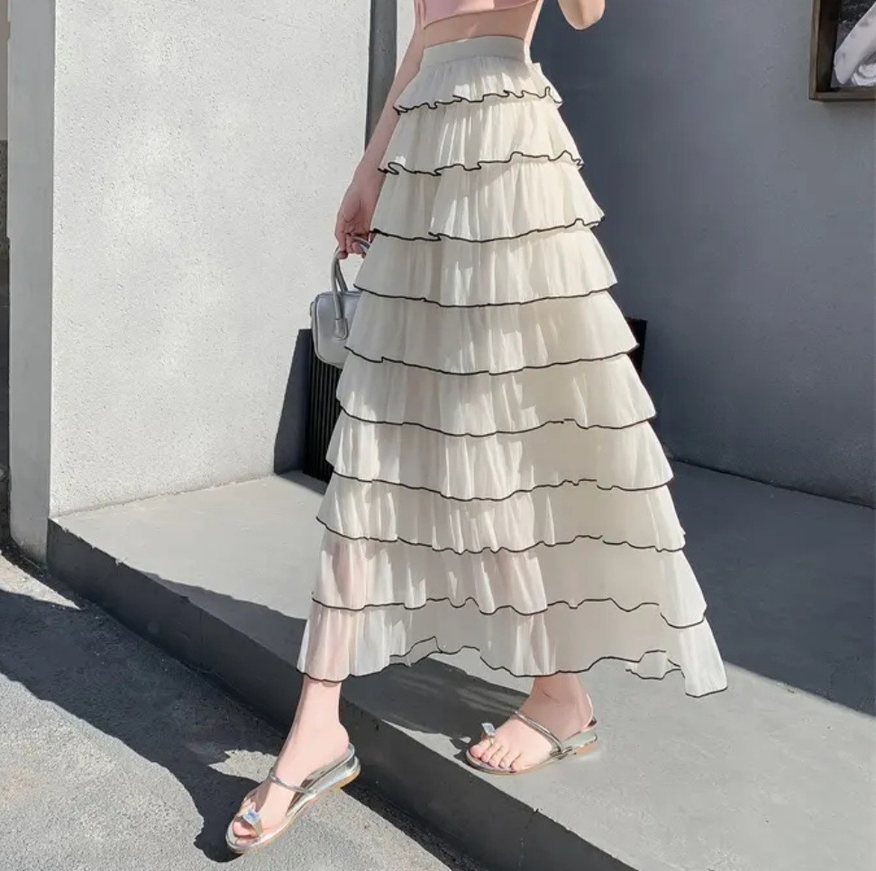 ロングスカート ティアードフリル 重ね層スカート
