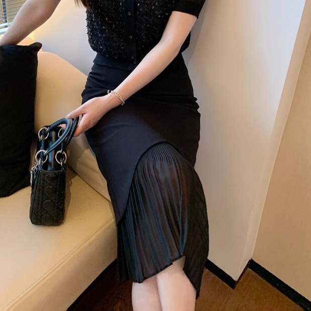ロングスカート プリーツ裾デザインタイトスカート
