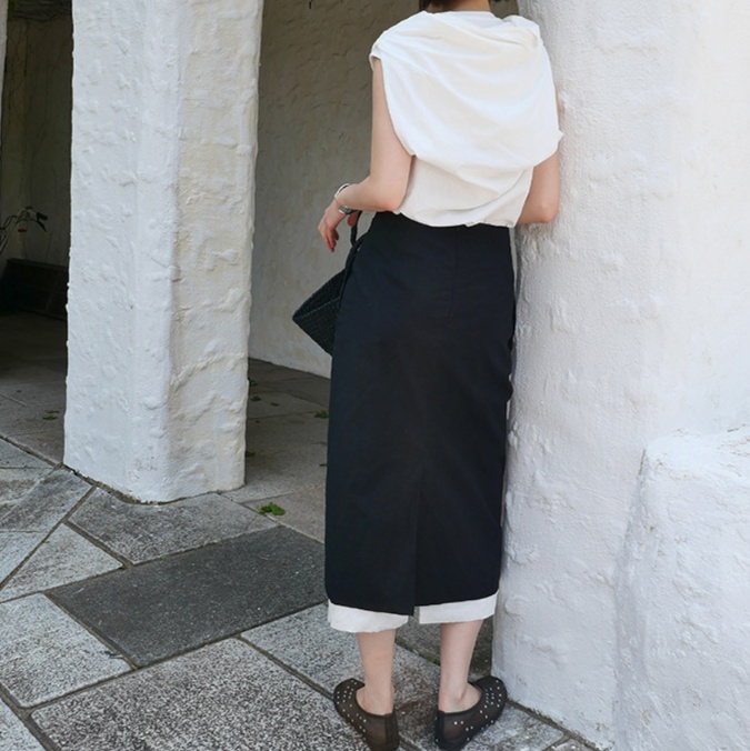 ロングスカート 二層重ね膝下タイトスカート