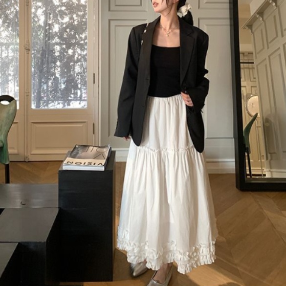 ロングスカート ティアードフリル裾 ロングシフォンスカート
