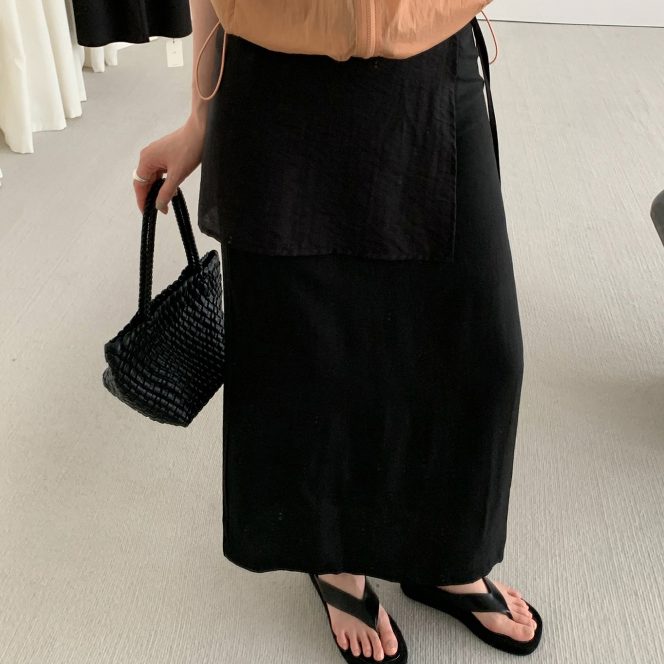 ロングスカート リネン風フレアラップスカート