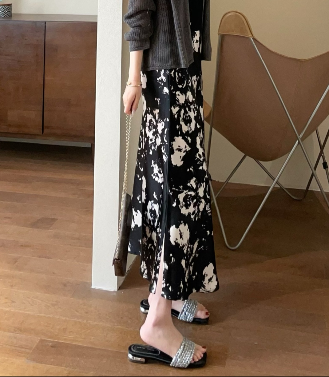  ロングスカート 花柄マーメイドロングスカート